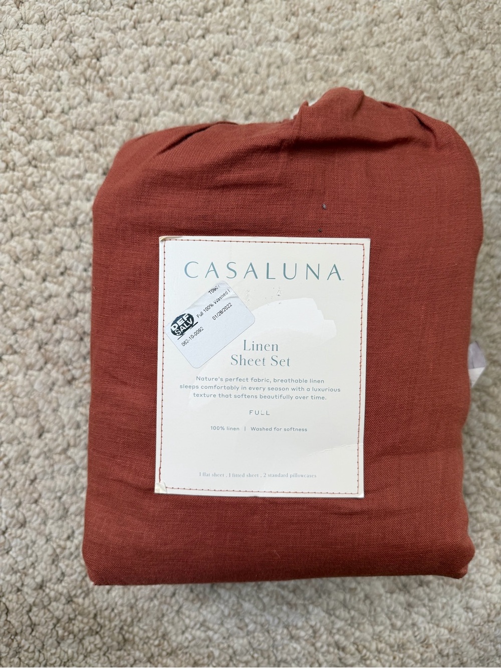 NWT Casaluna full linen sheet set in bronze brown